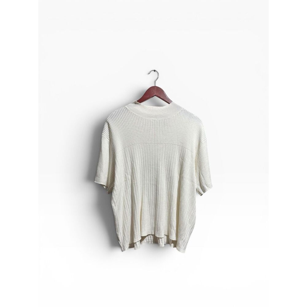 Vintage Villager Liz Claiborne Ribbed Top Women’s 3X White Mock Neck Minimalist